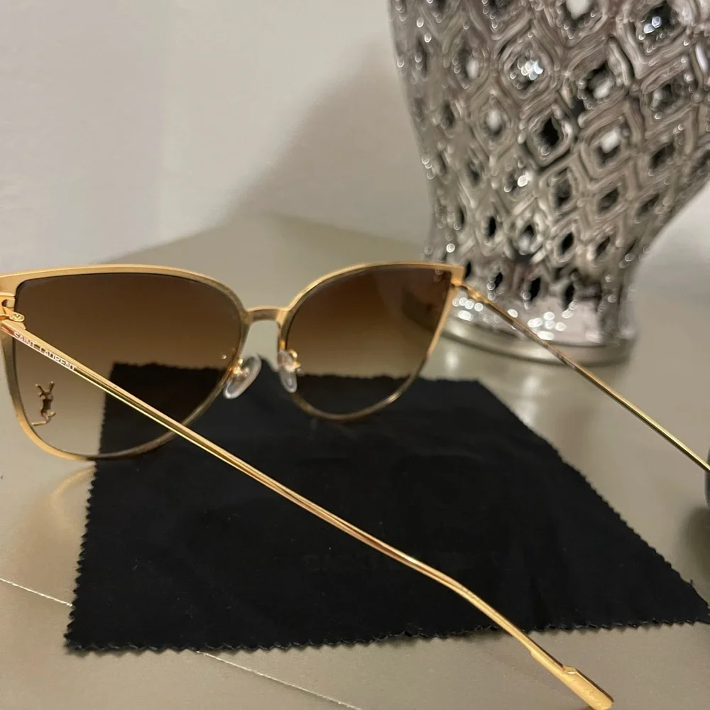 Yves Saint Laurent Gold Frame Brown Gradient Lens Cat-Eye Sunglasses
